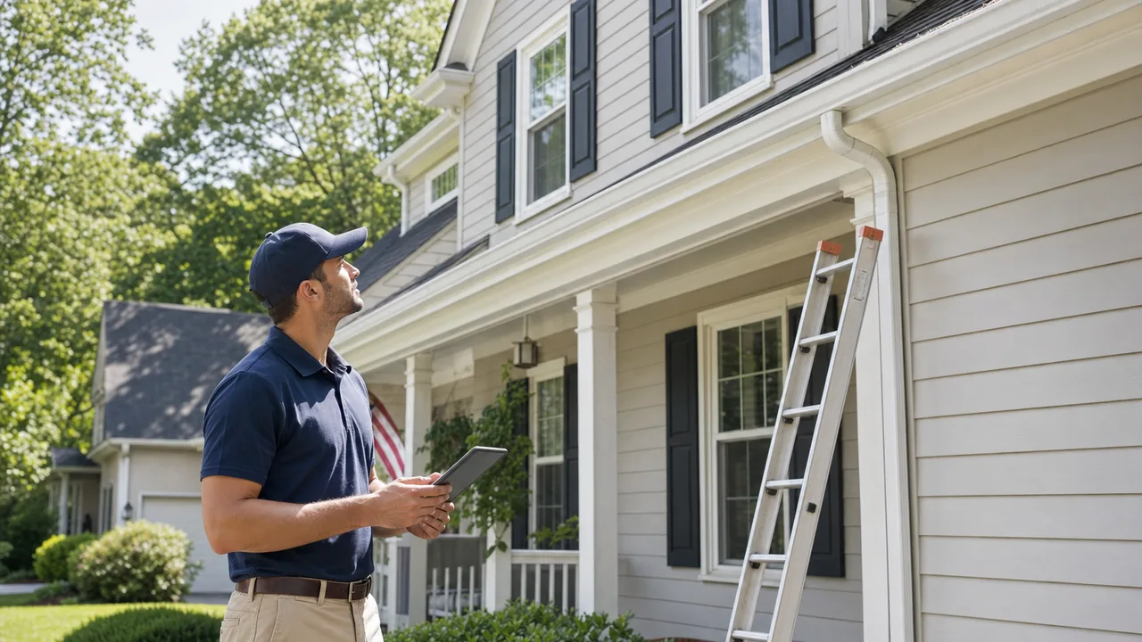 Gutter cleaning technician preparing an estimate for a Cary NC home