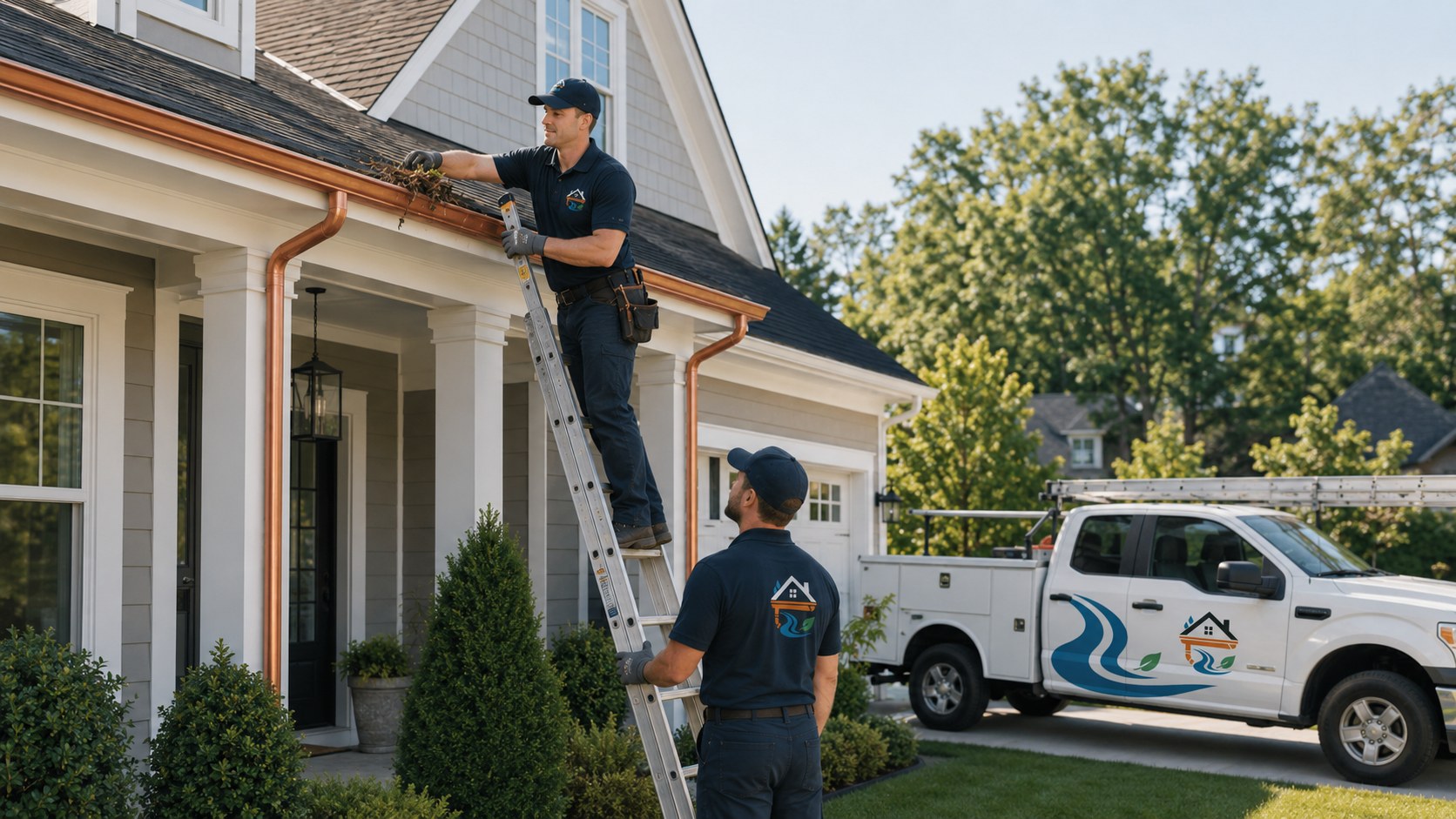 Cary Gutter Pros worker cleaning gutters on a residential home